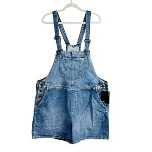 New Lee Denim Overall Shorts Womans XXL Blue Jean Pockets Shortalls Tomboy NWT